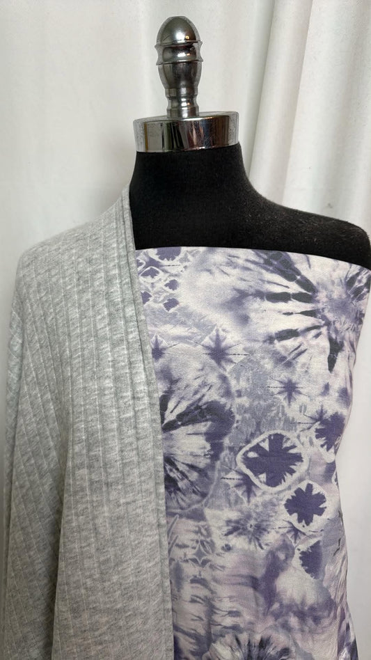 HEATHER GREY/TIE DYE BUNDLE : 1YD Tie Dye PRS FT & 2YD Heather Grey Rib Brushed Hacci SK : A30793