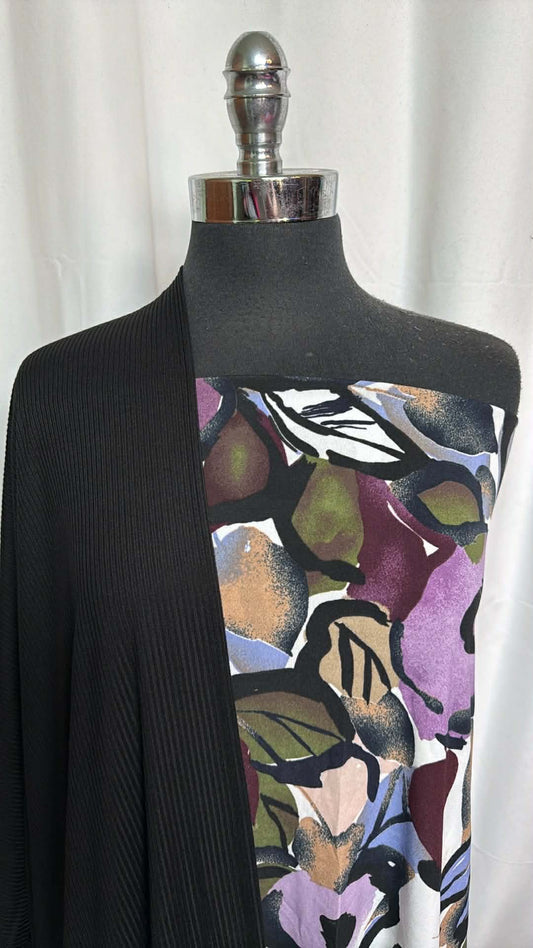 BLACK RIB/FLORAL BUNDLE : 2YD Floral ITY & 2.5YD Black PRS Rib : A29546