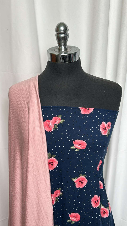 PINK/FLORAL DOT BUNDLE : 2YD Navy Floral/Dot DBP & 2YD Pink Ice Slub R/S : A26340