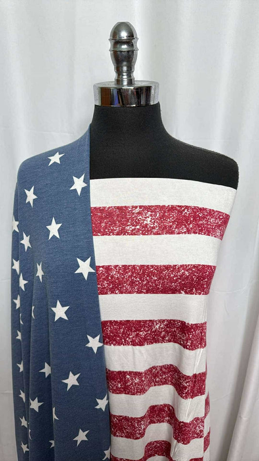 STARS & STRIPES BUNDLE : 2YD Stripes Modal & 2YD Stars PRS FT (Dust marks from roll-may wash out) : A27018