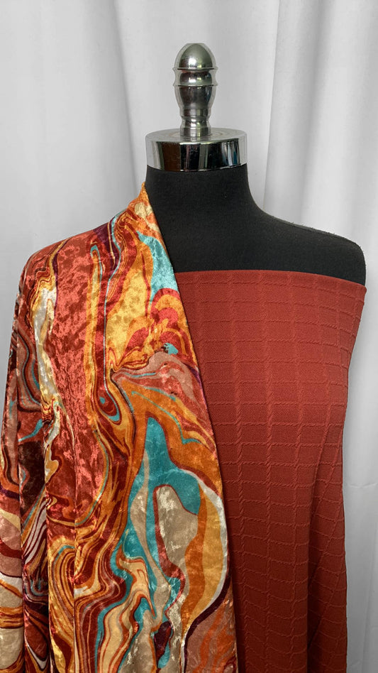RUST/SWIRL BUNDLE : 2YD Swirl Stretch Velvet & 2YD Rust Grid Textured DK : A2236