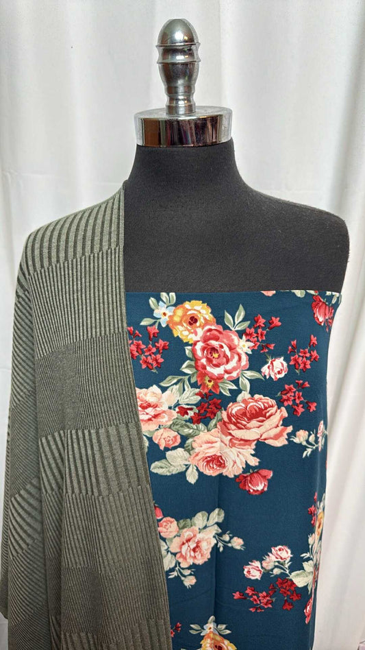 VARIEGATED RIB/NAVY FLORAL BUNDLE : 2YD Variegated Rib SK & 2YD Navy Floral PWD : A28096