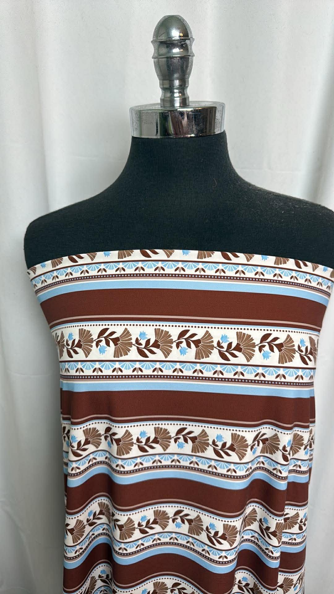 Brown/Blue Stripe - Designer Nylon/Spandex Swim - 2 Yard Cut