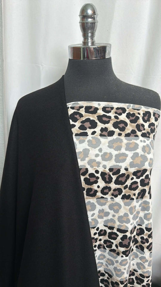 BLACK/LEOPARD STRIPE BUNDLE : 2YD Leopard Stripe PRS FT & 2YD Black Brushed Hacci SK : A29752