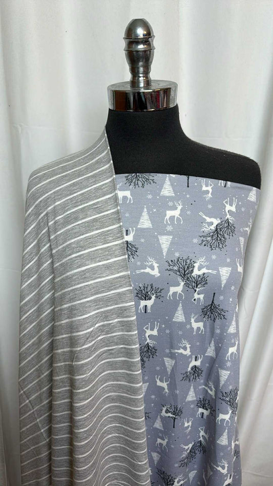 WINTER DEER/STRIPE BUNDLE : 2YD Grey Stripe FT & 2YD Winter Deer FT : A27922