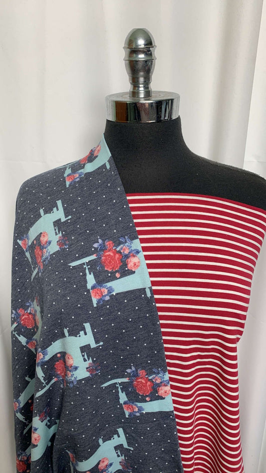 RED STRIPE/FLORAL SEWING BUNDLE : 1YD Red Stripe Yarn-Dyed C/S & 1YD Sewing Floral/Dot PRS FT : A25757