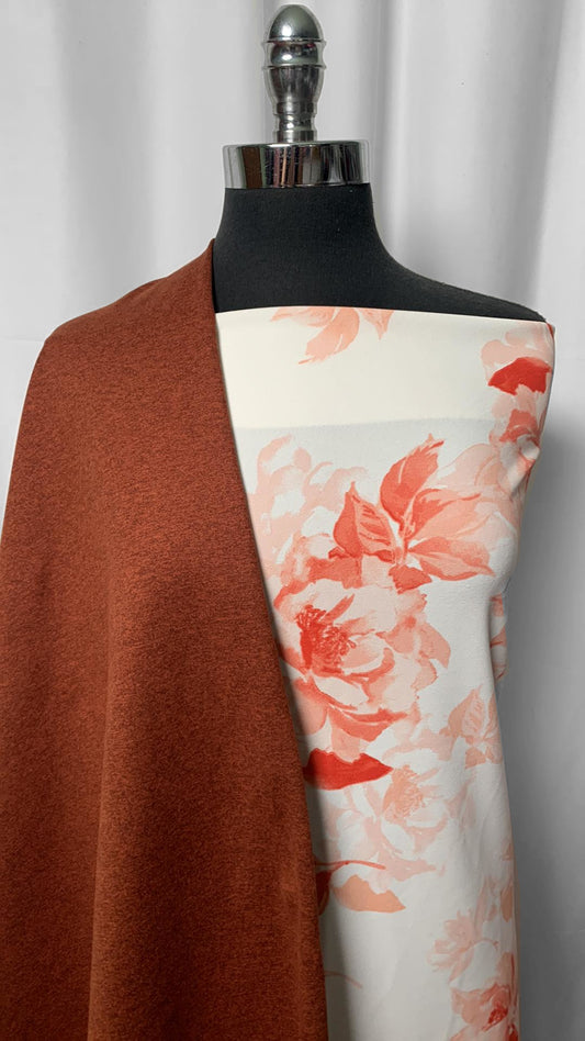 RUST/FLORAL BUNDLE : 1YD Rust Peached PF & 1YD Floral Crepe Scuba : A2386
