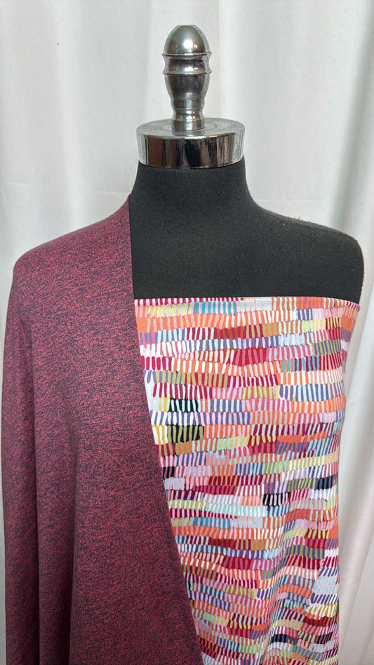 BERRY-NAVY/TALLIES BUNDLE : 2YD Tally Marks Brushed-Back PF & 32" Cut of Berry/Navy Featherweight PF : A28072