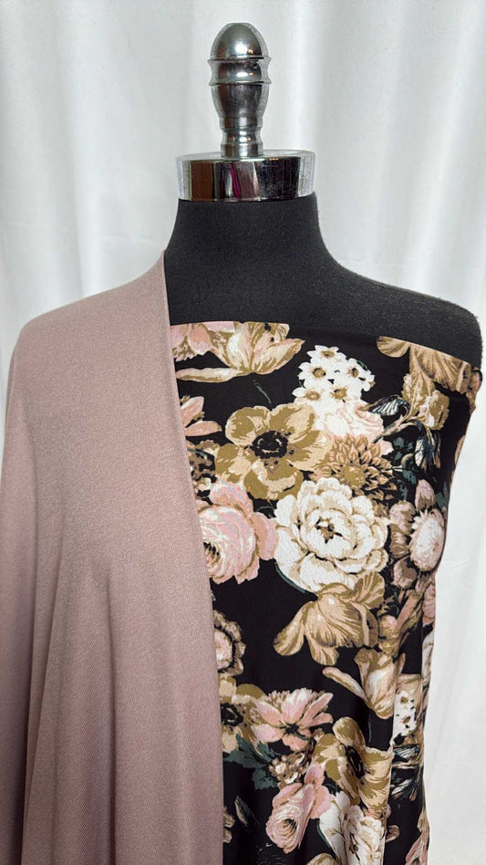TAUPE/FLORAL BUNDLE : 30" Cut of Floral N/S Swim & 2YD Taupe Rib PF : A29174