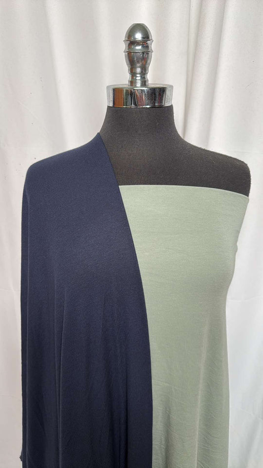 SAGE/NAVY BUNDLE : 1.5YD Navy Modal Rib & 2YD Sage Supima Cotton/Modal : A26445