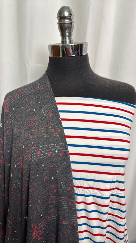 PATRIOTIC SONG & STRIPE BUNDLE : 2YD RWB Stripe R/S & 1.5YD Star Spangled PRS FT : A29856