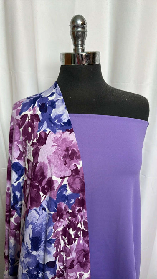 PURPLE/FLORAL BUNDLE : 2YD Floral Modal & 2YD Solid Yoga PF : A29453