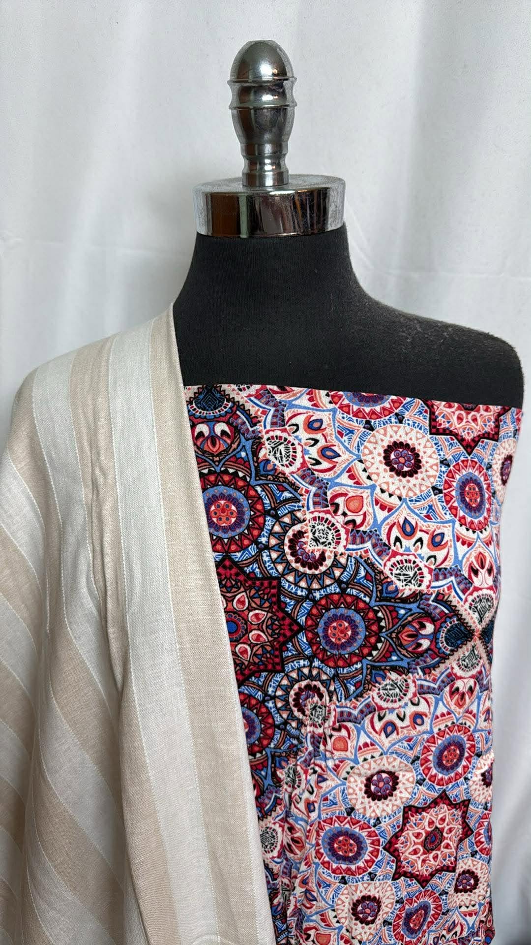 LINEN STRIPE/MANDALA BUNDLE : 2YD Mandala Crinkle Rayon Woven & 2YD Stripe Linen-Blend Woven : A30048