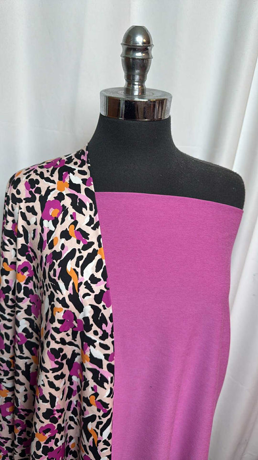FUCHSIA/LEOPARD BUNDLE : 2YD Fuchsia Peached PF & 1YD Leopard N/S : A27560