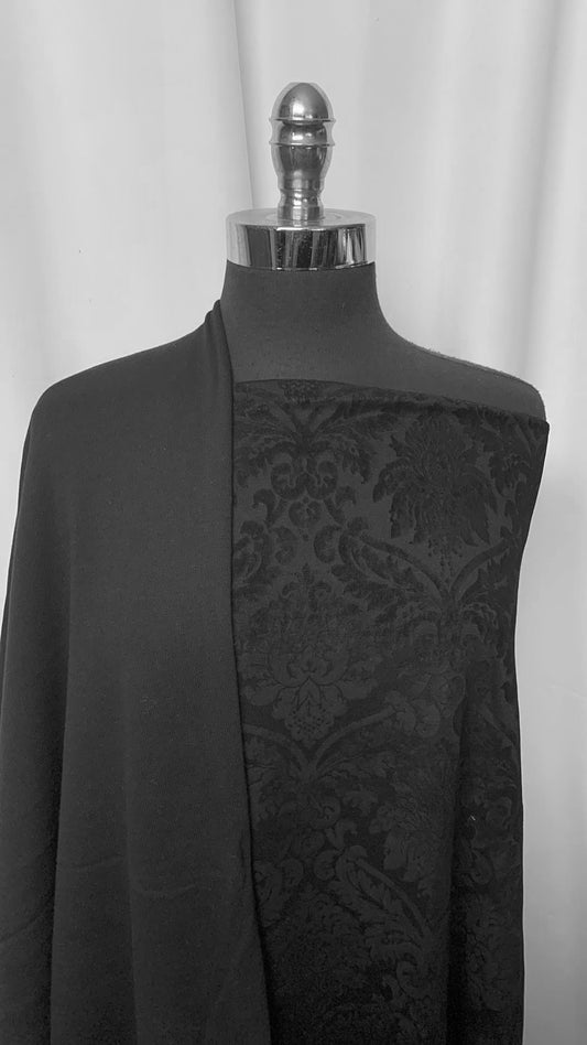 BLACK FLOCKED BUNDLE : 2YD Black Flocked Ponte & 1.5YD Black Sweatshirt Fleece : A2187