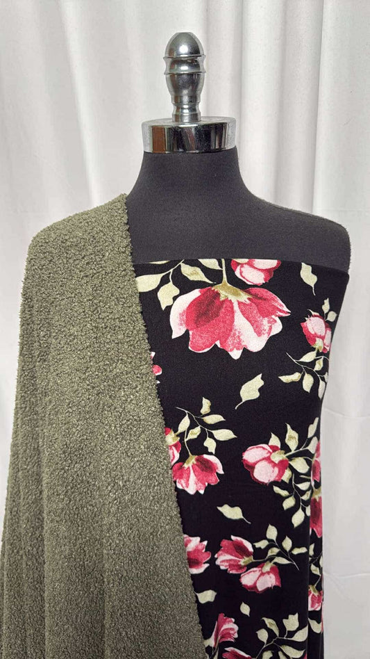 BLACK FLORAL/TEDDY BUNDLE : 3YD Black Floral Oakley SK & 1+YD Teddy : A26529