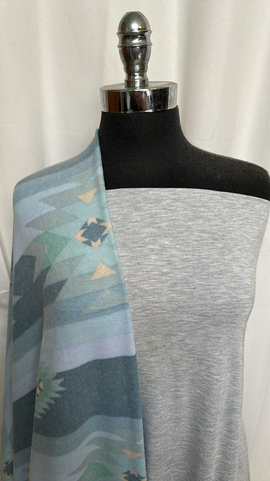 HEATHER GREY/BLUE SOUTHWEST BUNDLE : 1.5YD Heather Grey R/S & 2YD Blue Southwest Brushed Hacci SK : A29289