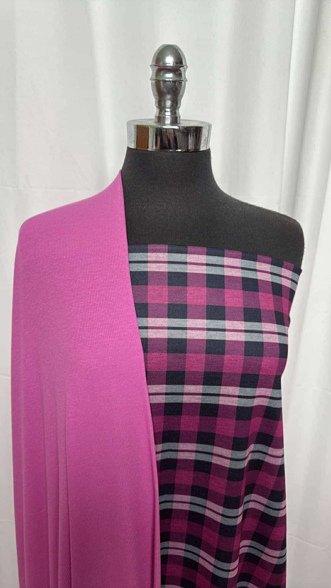 PINK/FUCHSIA PLAID BUNDLE : 2YD Fuchsia Plaid Ponte & 2YD Pink Rib Modal : A27001