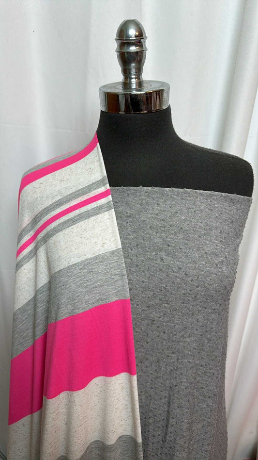 GREY/PINK STRIPE BUNDLE : 2YD Grey Swiss Dot & 2YD Grey/Pink Stripe P/R/S/Linen : A28024
