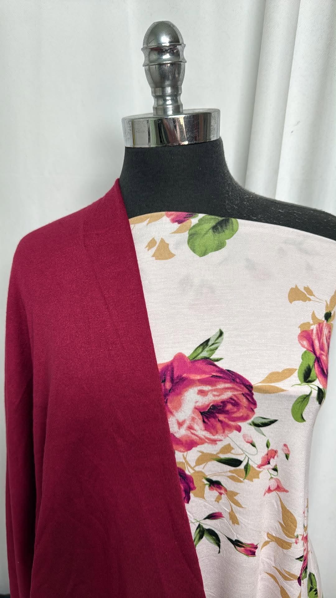 BURGUNDY/LIGHT PINK FLORAL BUNDLE : 1YD Light Pink Floral R/S & 1YD Burgundy Brushed PRS FT : A30961