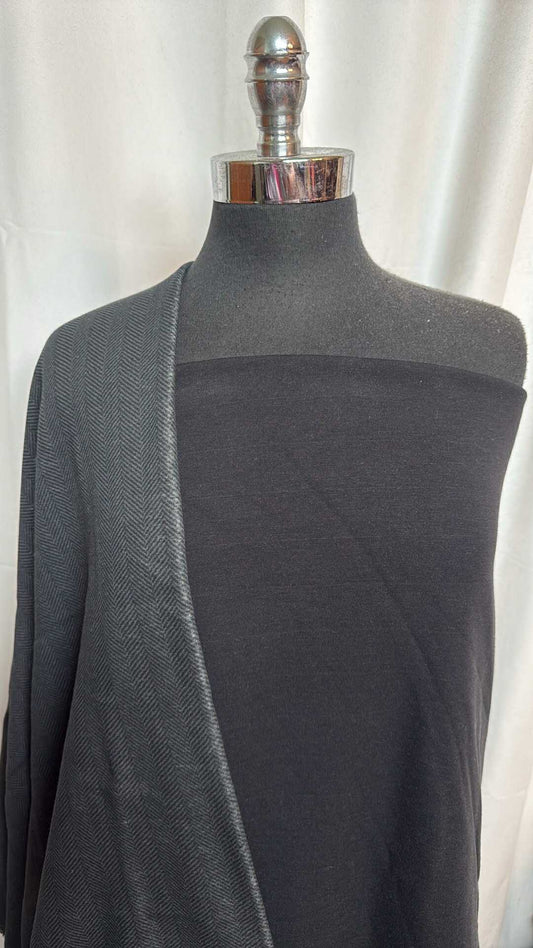 BLACK/HERRINGBONE BUNDLE : 2.5YD Black Heavy Brushed C/S FT & 1YD Herringbone SuperPlush : A28669