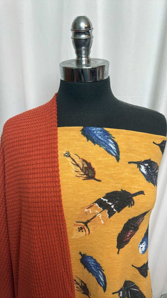 RUST WAFFLE/FEATHERS BUNDLE : 2YD Gold Feathers SK & 2YD Rust Pucker Waffle : A28138