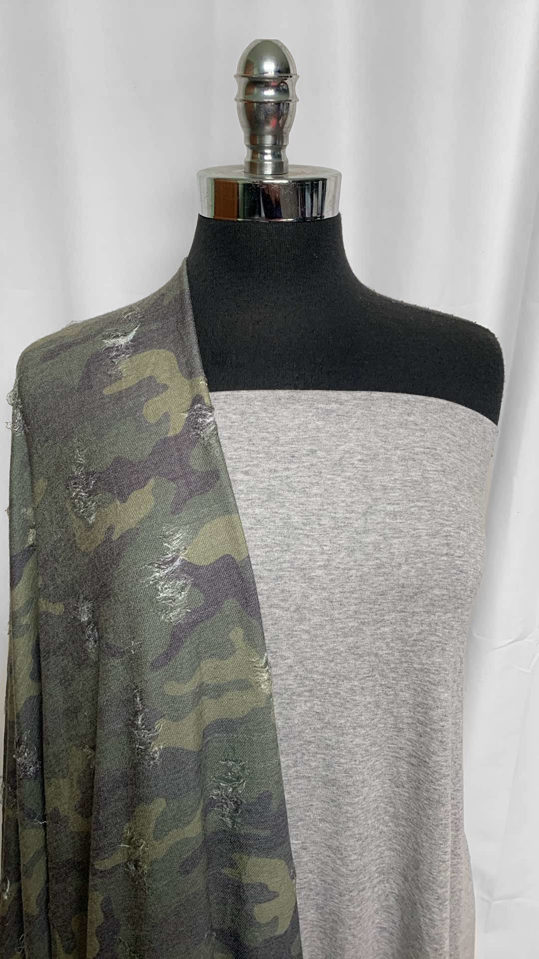 GREY/DISTRESSED CAMO BUNDLE : 1+YD Heather Grey Bamboo/Cotton & 2YD Camo Distressed : A25902