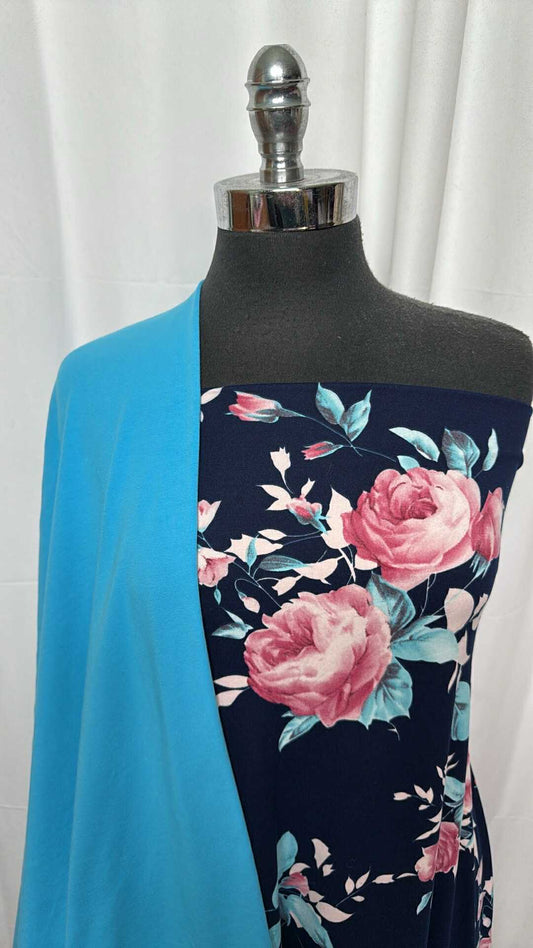 SKY BLUE/NAVY FLORAL BUNDLE : 1+YD Navy Floral DBP & 2YD Sky Blue C/S : A27475