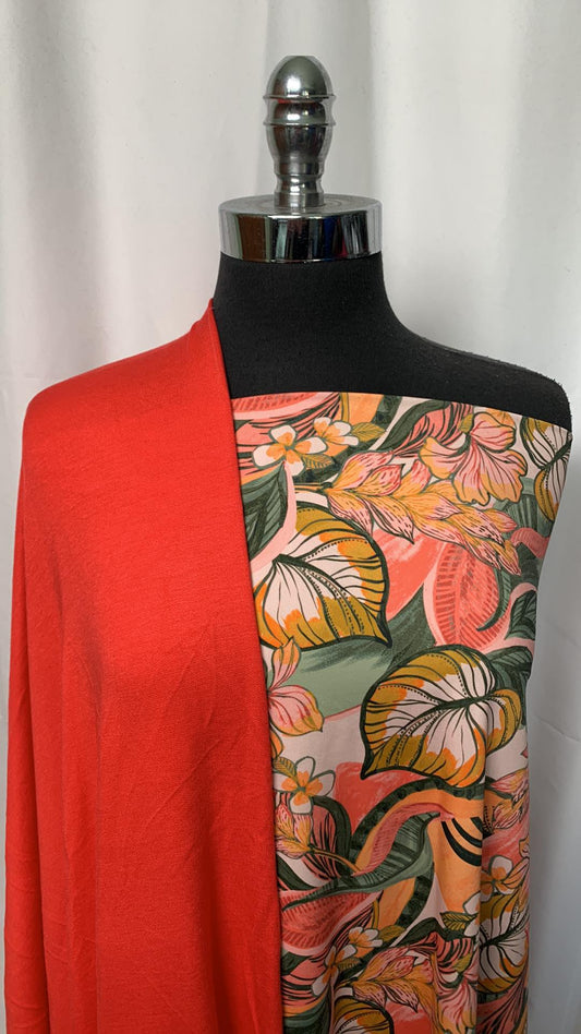RETRO BUNDLE : 2YD Tomato Red PRS FT & 2YD Retro Leaves N/S : A2005