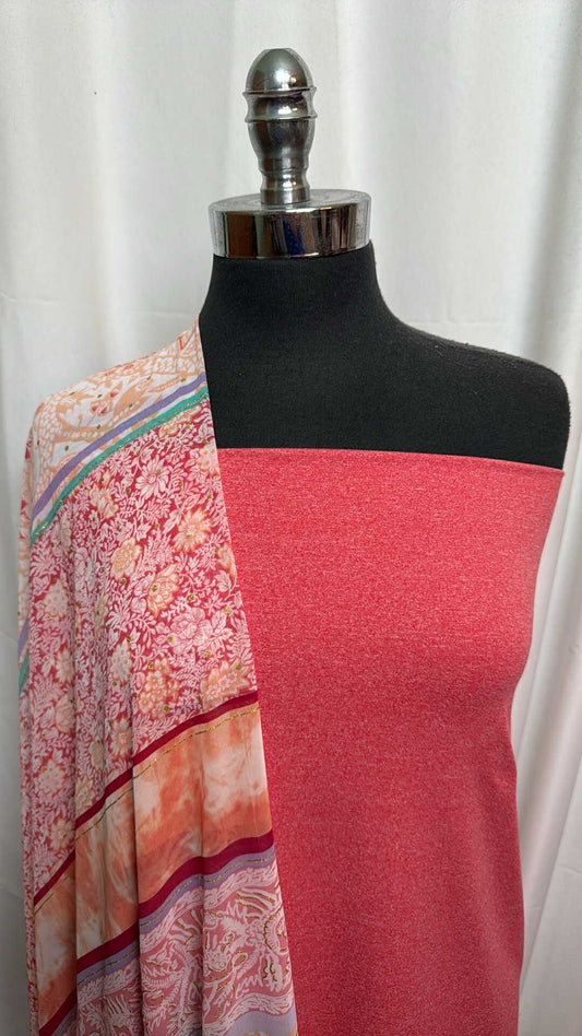 CORAL/VARIEGATED STRIPE BUNDLE : 1.5YD Heather Coral DBP & 2YD Variegated Stripe Chiffon : A28054