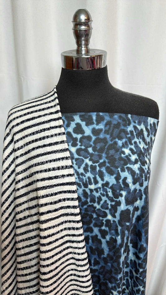 BLUE LEOPARD/STRIPE BUNDLE : 2YD Blue Leopard PRS FT & 2YD Stripe Cotton-Blend DK : A28452