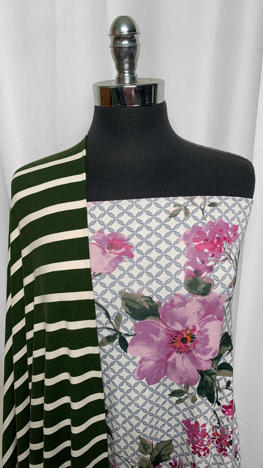 STRIPE/LATTICE/FLORAL BUNDLE : 2YD Lattice/Floral Modal & 2YD Hunter Stripe DBP : A25667