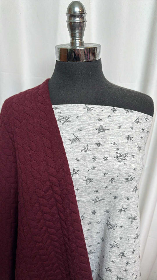 QUILTED/STAR BUNDLE : 2YD Sketched Star Jersey & 1YD Burgundy Quilted : A28198