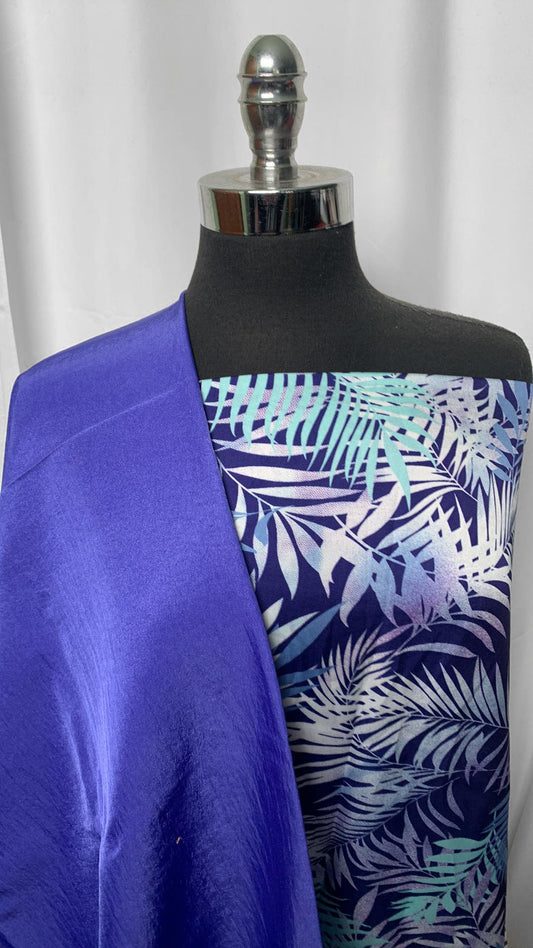BLUE/LEAVES BUNDLE : 3.5YD Leaves Poly Woven & 2YD Blue Water-Resistant Woven : A2508