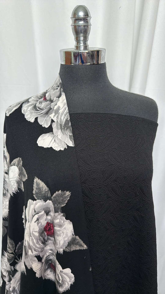 BLACK PAISLEY/FLORAL BUNDLE : 2YD Black Paisley P/S DK & 30" Cut of Floral DBP : A27254