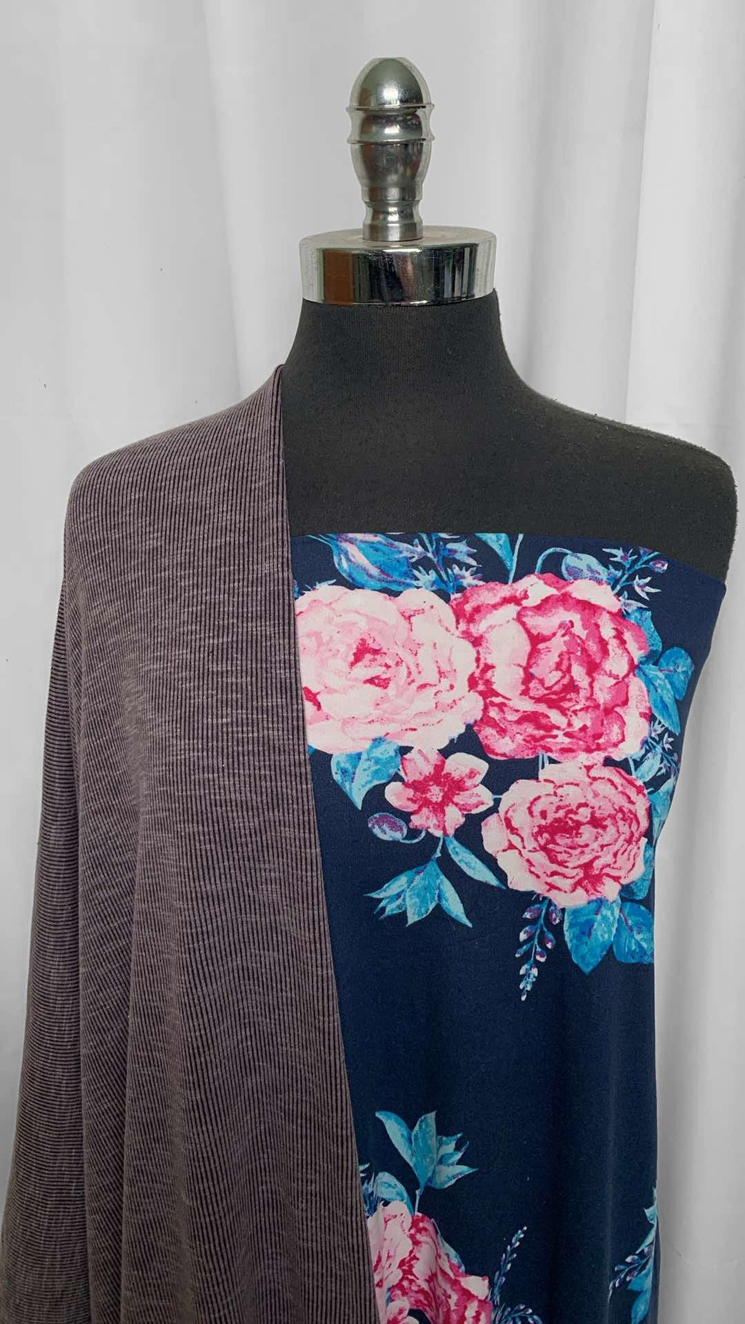 NAVY FLORAL/SANDWASH RIB BUNDLE : 1YD Navy Floral DBP & 1YD Brushed Sandwash Rib : A25841