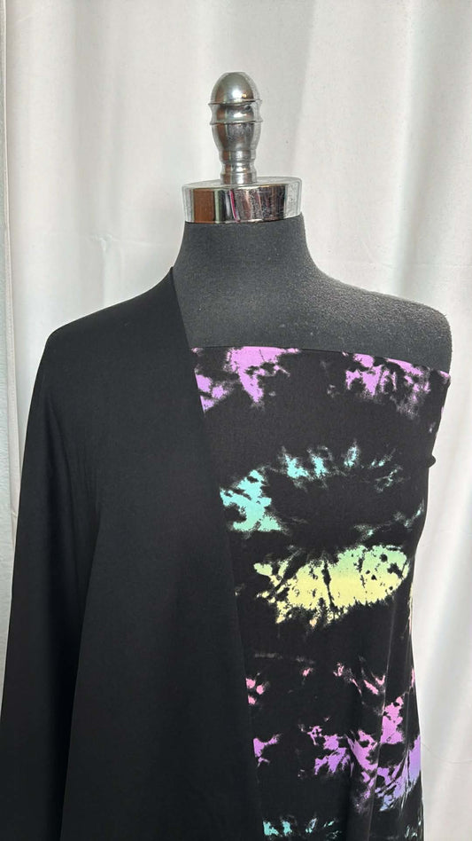 BLACK TIE DYE BUNDLE : 2YD Solid Black Peached PF & 2YD Black Tie Dye DBP : A29631