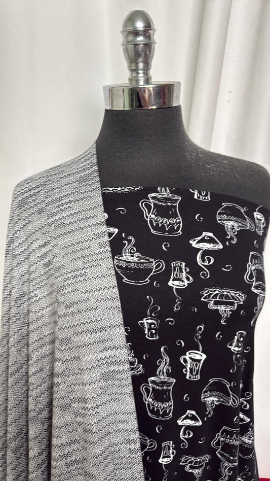 "KNITTED"/BLACK DRINKS BUNDLE : 2YD Black Drinks DBP & 2YD "Knitted" Print Brushed Hacci SK : A30949