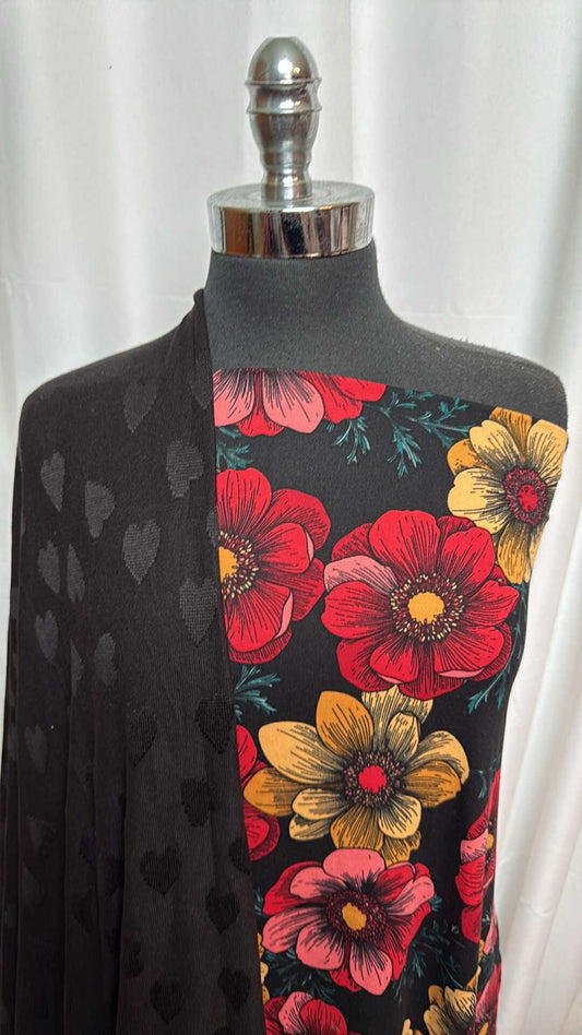 ANEMONE/HEARTS BUNDLE : 2YD Anemone DBP & 2YD Black Hearts Oakley SK : A28066