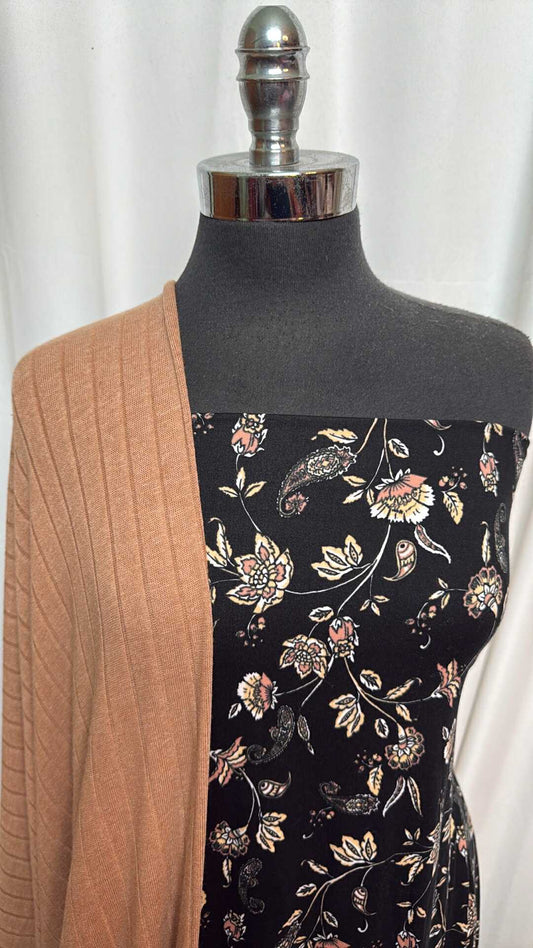 TAUPE/BLACK FLORAL BUNDLE : 2YD Black Floral DBP & 3YD Taupe Rib SK : A28126