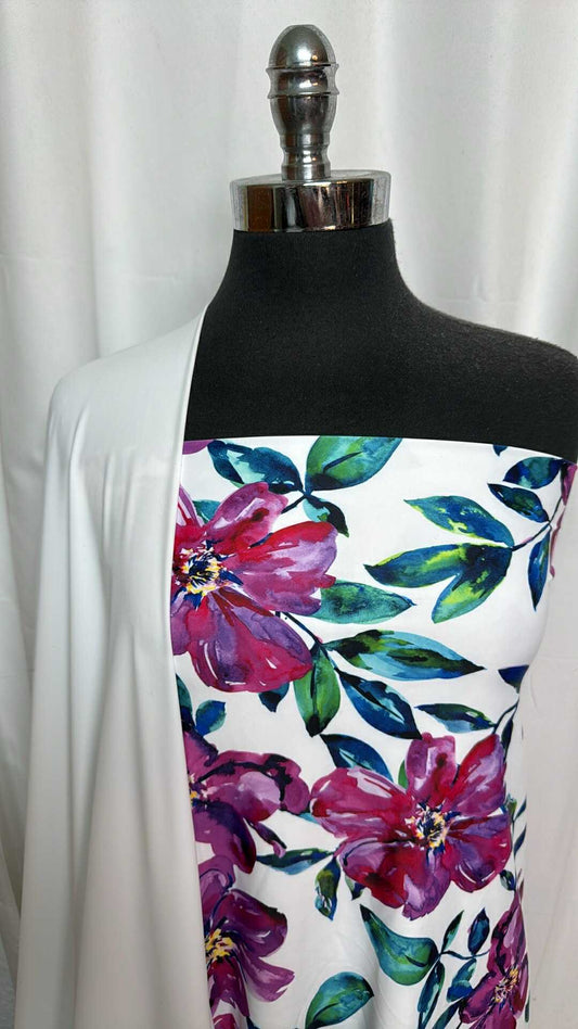 WHITE/FLORAL BUNDLE : 1.5YD Floral N/S Swim & 2YD White 4-Way N/S Swim Lining : A29295