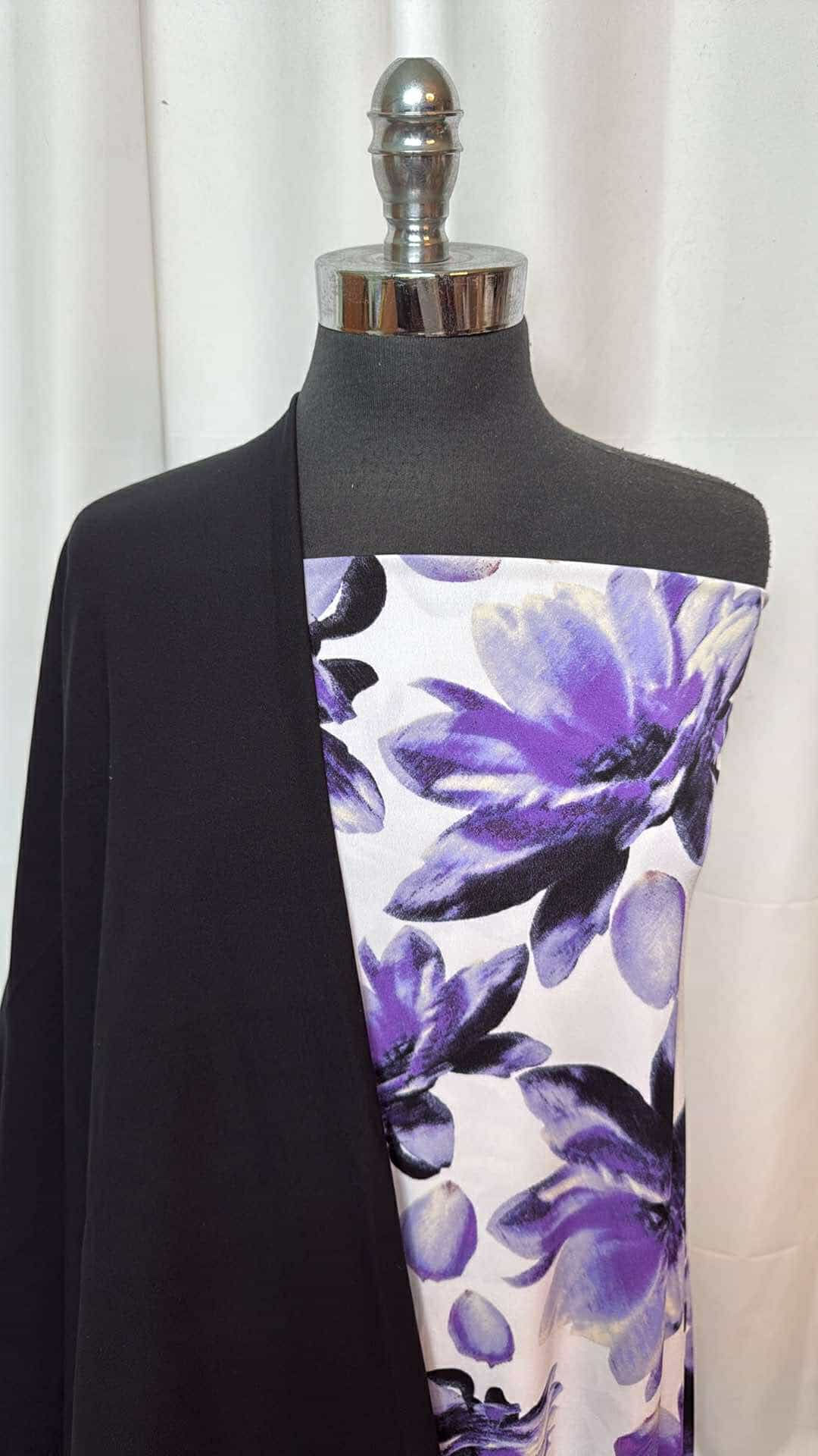 BLACK/PURPLE FLORAL BUNDLE : 4.5YD Purple Floral ITY & 2YD Black Peached PF : A26917