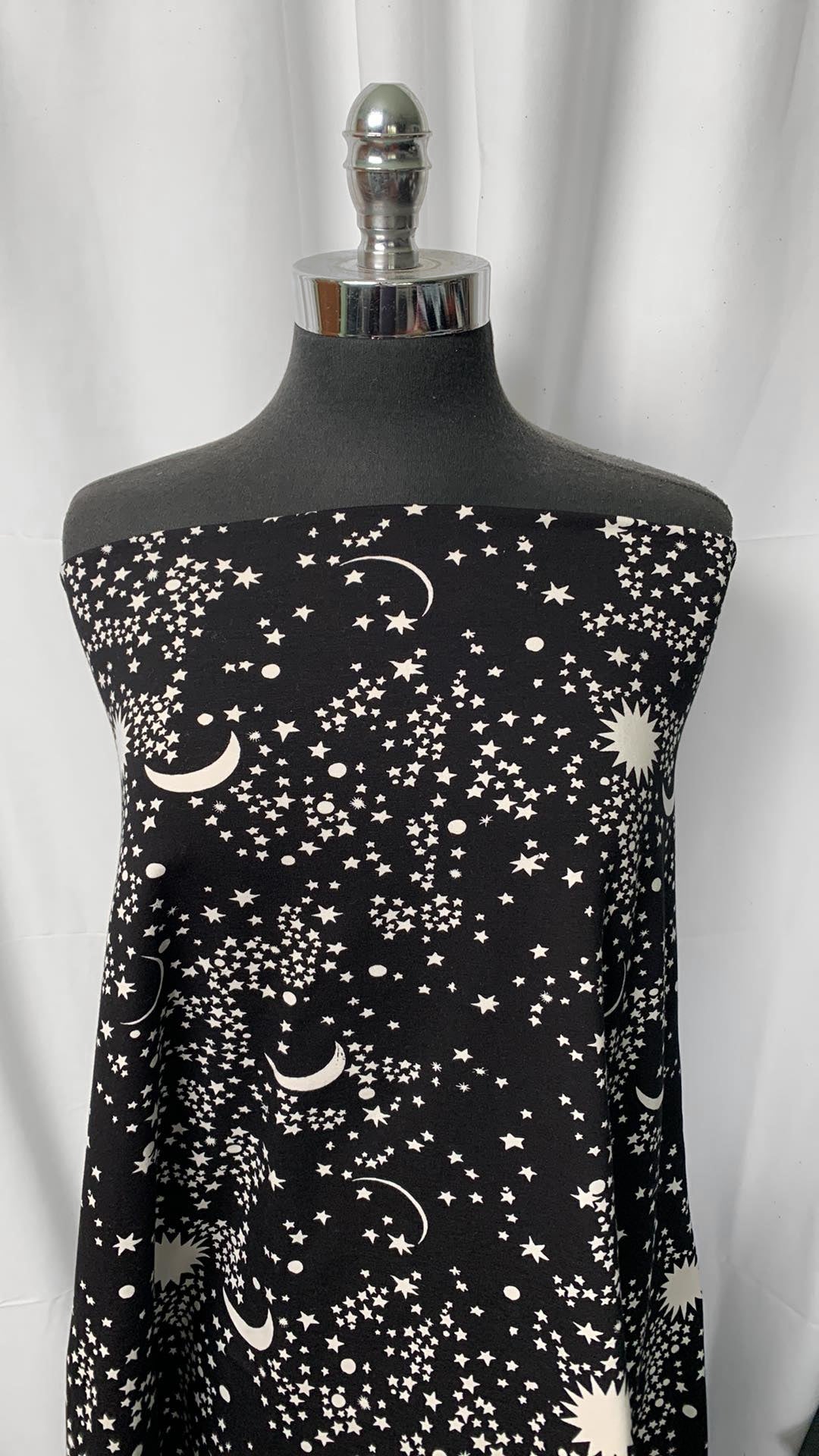 Black Star & Moon - Heavy 95/5 Cotton/Spandex - By the Yard