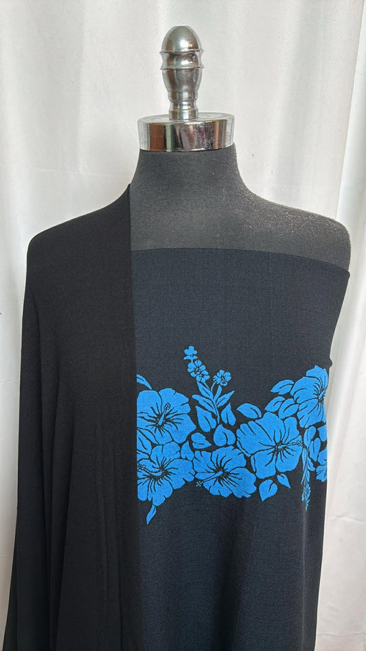 BLACK/BLUE FLORAL BUNDLE : 2YD Black/Blue Floral Jacquard P/S & 2YD Black Crepe Jersey : A30121