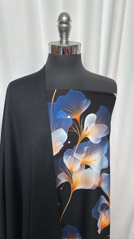 BLACK/TRANSLUCENT FLORAL BUNDLE : 2YD Translucent Floral Single Brushed P/S PF & 2YD Black 2-Tone Peached PF : A26183