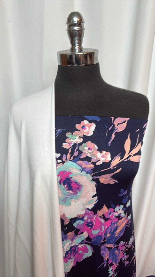IVORY/NAVY FLORAL BUNDLE : 2YD Navy Floral ITY & 2YD Ivory Crepe Scuba : A27958