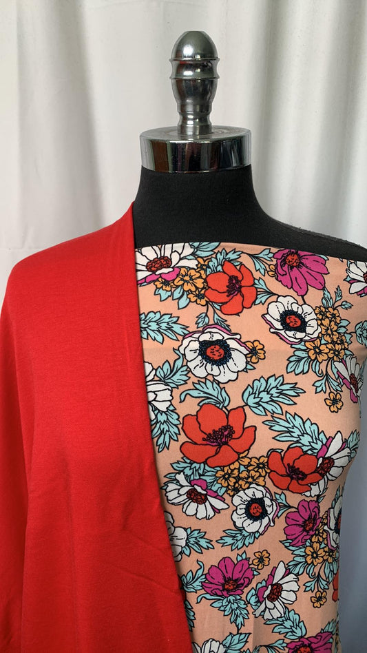 RED/FLORAL BUNDLE : 1YD Red Brushed FT & 1.5YD Floral DBP : A1909