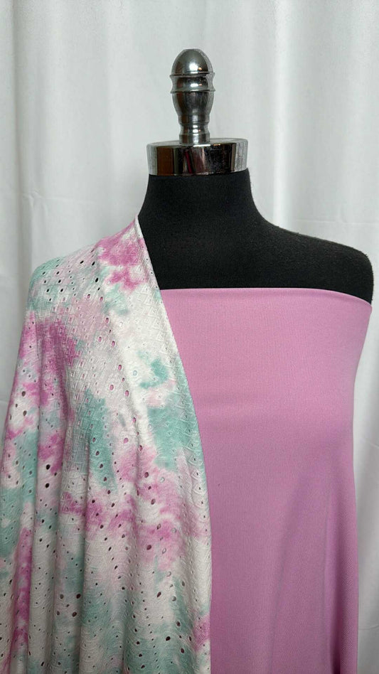 PINK/TIE DYE EYELET BUNDLE : 2YD Pink PF Rib & 2YD Tie Dye P/S Eyelet : A28916