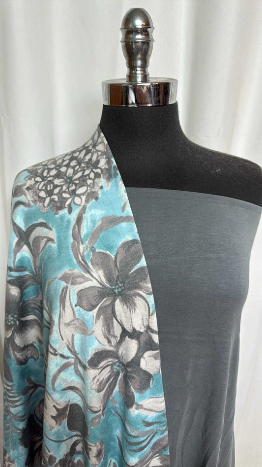 GREY/FLORAL BUNDLE : 2YD Grey Cupro & 1+YD Floral PRS FT : A29234