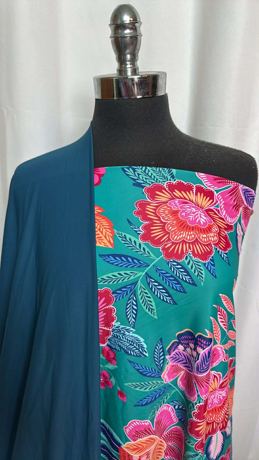 TEAL/FLORAL BUNDLE : 1.5YD Teal Floral N/S Swim (50" Wide) & 2YD Dark Teal N/S Swim : A29411
